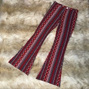 Red Printed Flared Pants